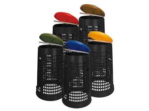 Image de Poubelle couv "Jaune" ronde en pvc perforé 110L