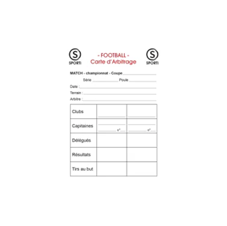 Carnet de 15 cartes seules d'arbitrage Football